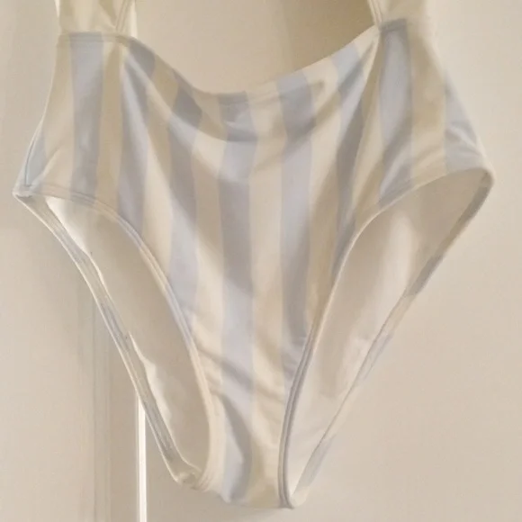 Hollister Swim One Piece Swimsuit Women Sz S White Blue Tie Front Cut Out - Picture 4 of 10